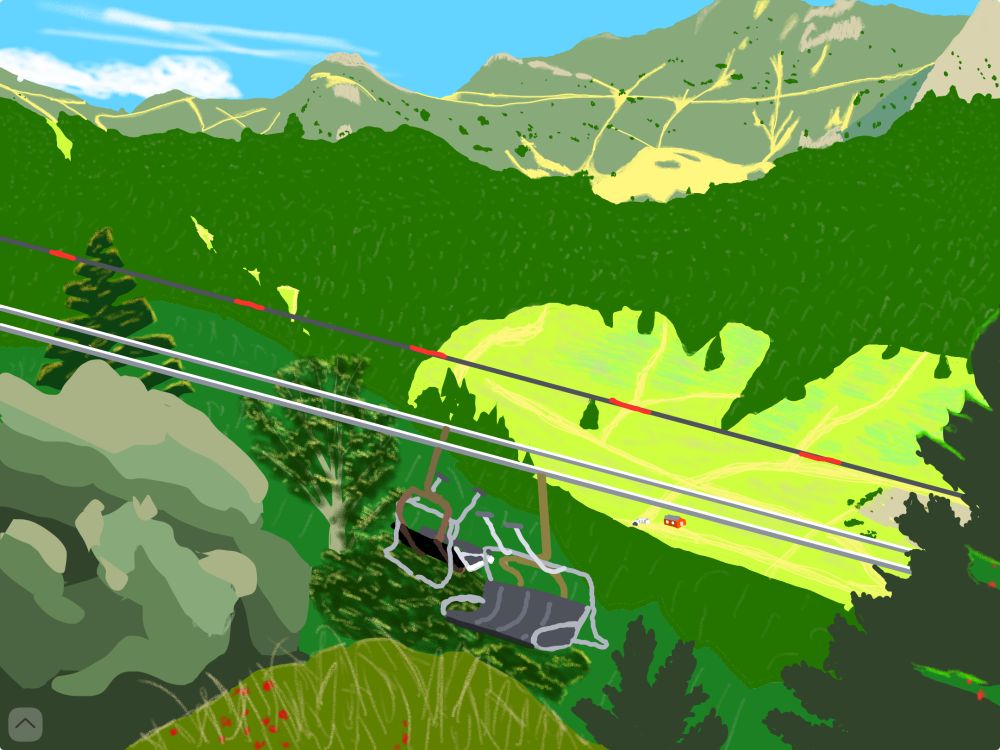 Dessin à la tablette d'un paysage du cantal