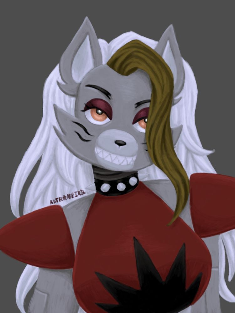 A desaturated portrait of Roxanne Wolf from Five Nights at Freddy's