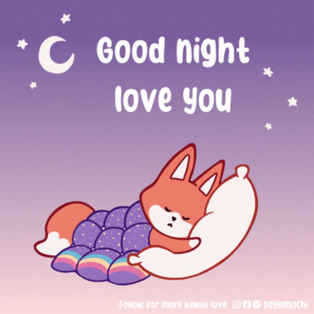 a cartoon of a fox sleeping under a blanket with the words " good night love you "