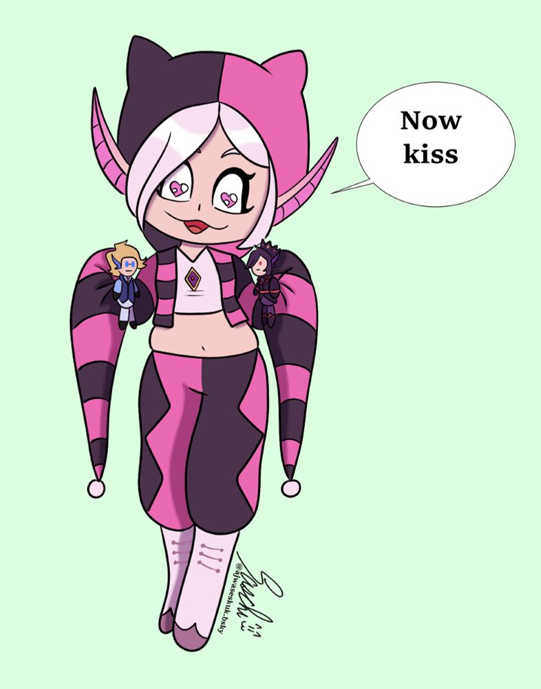 Mina-chan with Casimir & Damien
https://artfight.net/attack/11617756.now-kiss