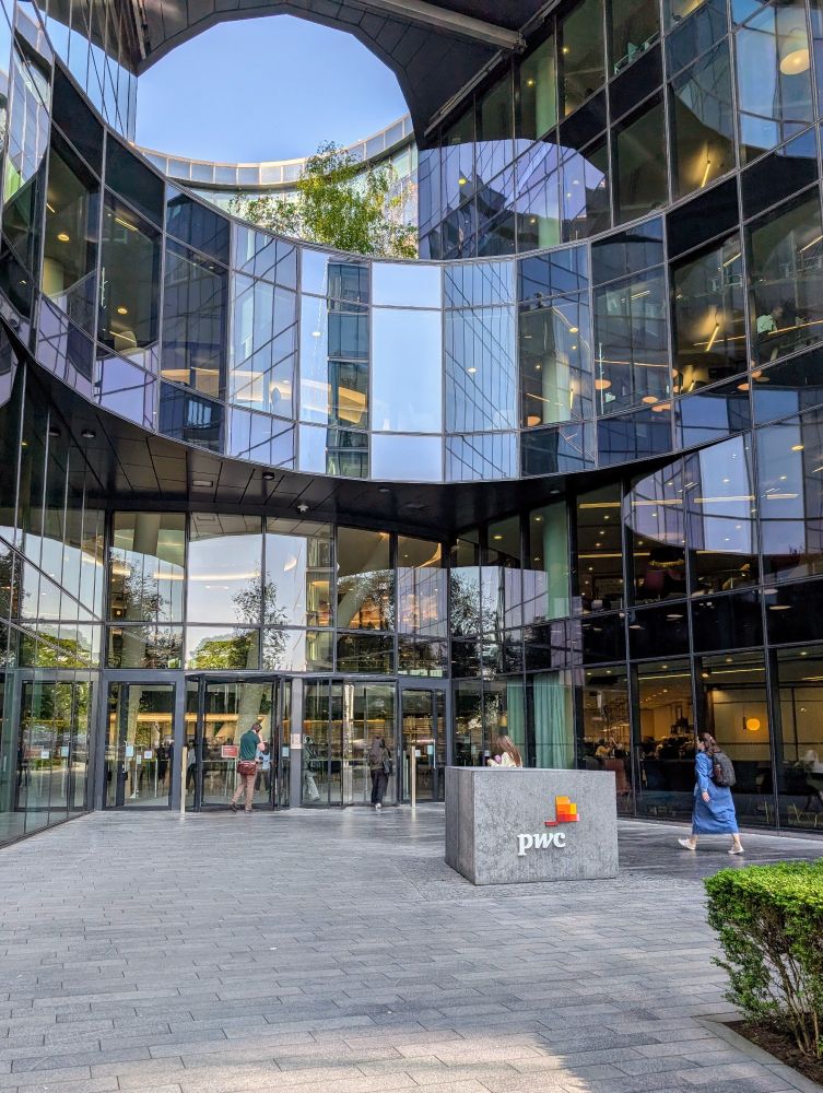 The entrance to the PwC offices in Tower Bridge, London