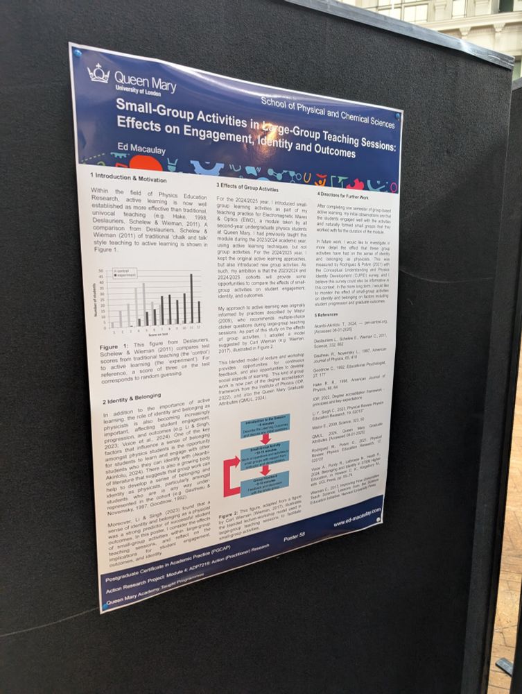 A poster at the Queen Mary Festival of Education on Small Group Activities in Large Group Teaching Sessions