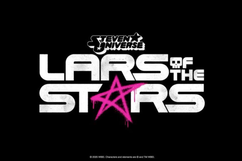 Logo for Steven Universe spin-off Lars of the Stars. White text on black background, the a in stars is a pinks spray painted 5 point star.