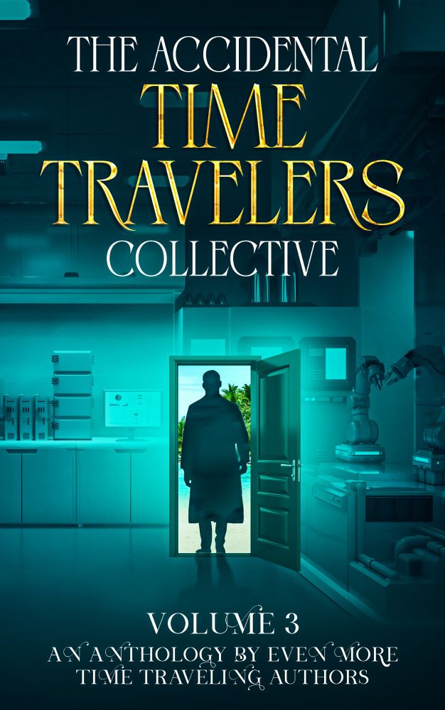 Front cover of The Accidental Time Travelers Collective Volume 3, with a mysterious figure standing in an open doorway.