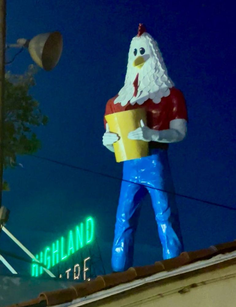 A picture of Chicken Boy. The iconic mascot of the Highland Park neighborhood of North Eat Los Angeles 
