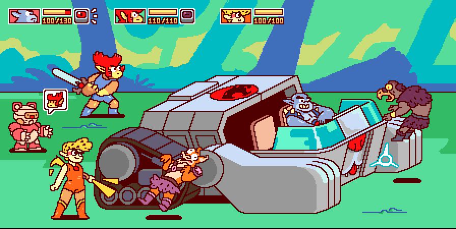 Panthro piloting the thundertank has smashed into Vultureman. Cheetara just stunned Jackalman with her staff. A robear has a message for Lion-O