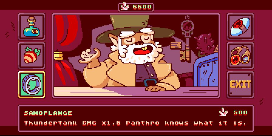 #indiedev #pixelart what the f*** is a samoflange?
Notice also on sale: berbil fruit, the Chain of Loyalty, and a trick pellet that the Kittens use.
