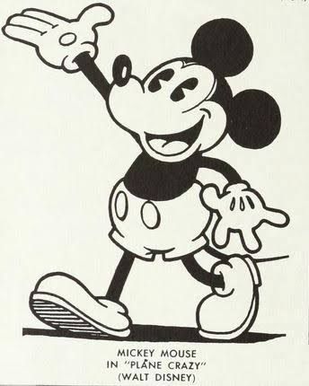 Imagem do Mickey Mouse em preto e branco, no design clássico 
