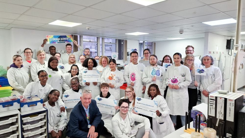 UHS biomedical scientists in the lab celebrating biomedical science day