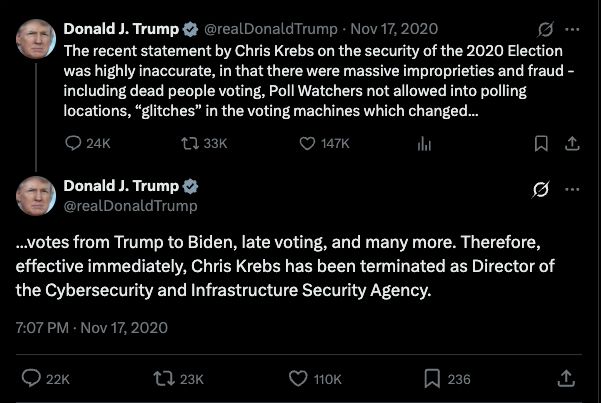 Trump fires Chris Krebs in 2020