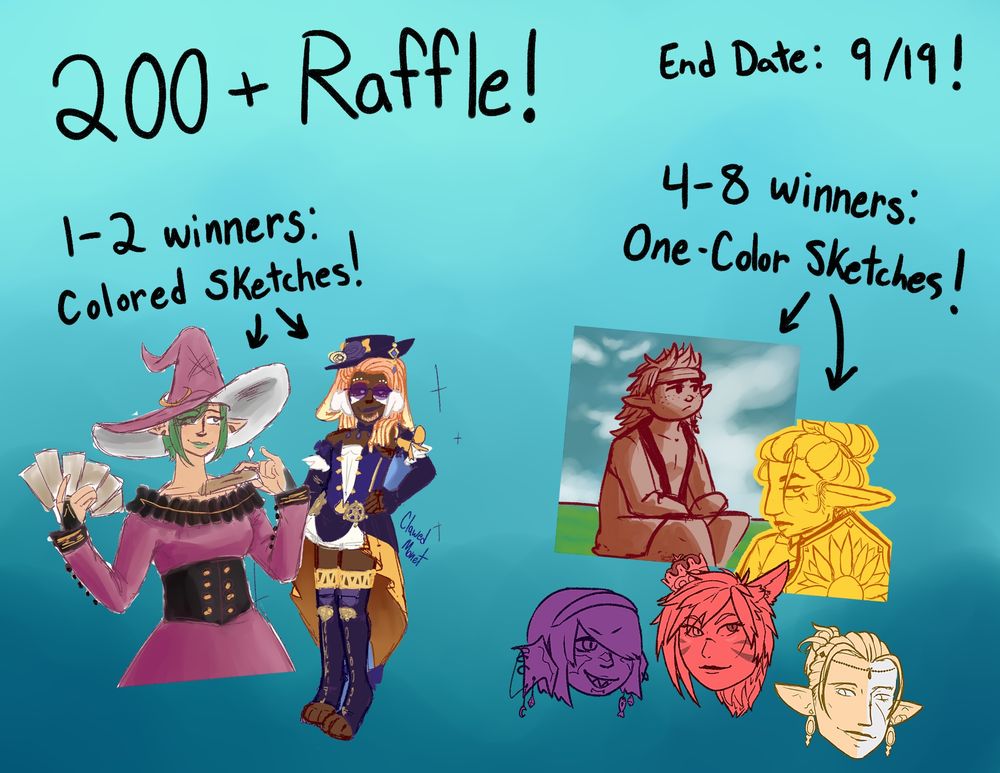 An announcement of an art raffle! It says the end date is 9/19, and 1-2 winners get colored sketches, 4-8 winners get one-color sketches.