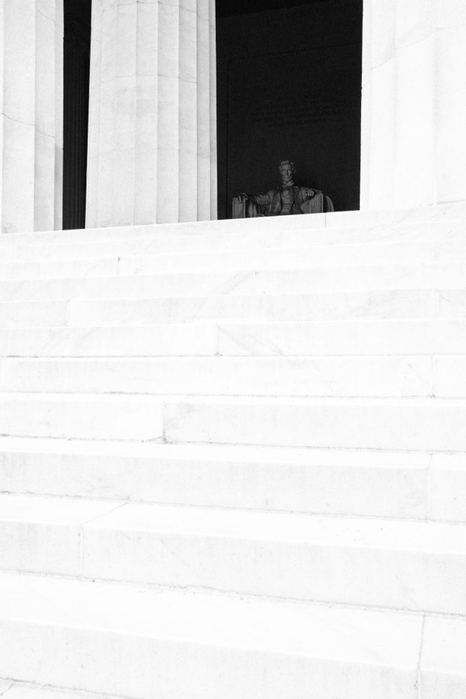 Black and white photograph of the Lincoln Memorial, but like, a cool and unique one