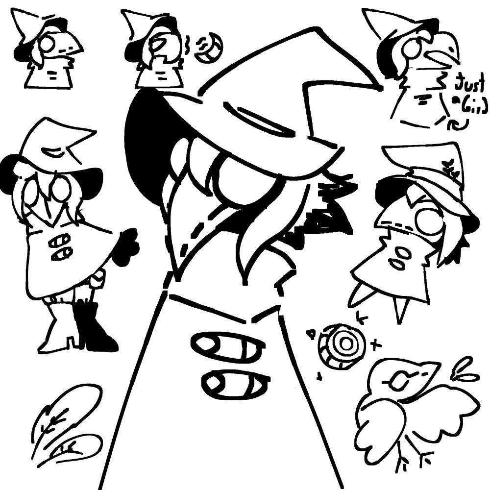 A drawing of siffrin having a plague doctor's mask on with related doodles next to him.