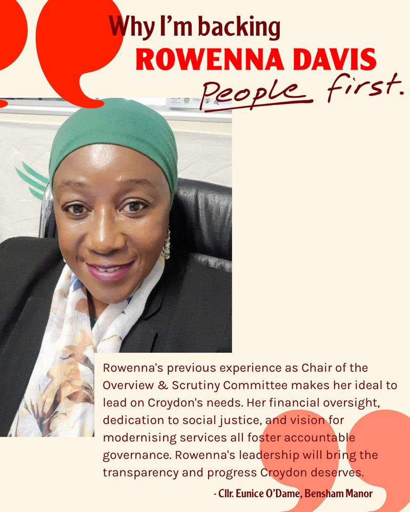 Change is coming to Croydon, and Rowenna Davis is blazing the trail with her dedication and vision. I'm proud to support Rowenna as Labour’s candidate for Croydon Mayor. #CroydonDeservesBetter