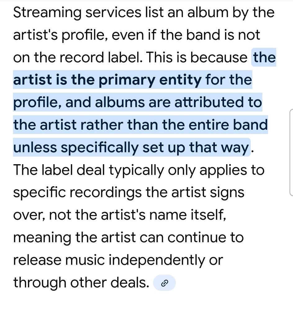 How Spotify lists artists on their platform.