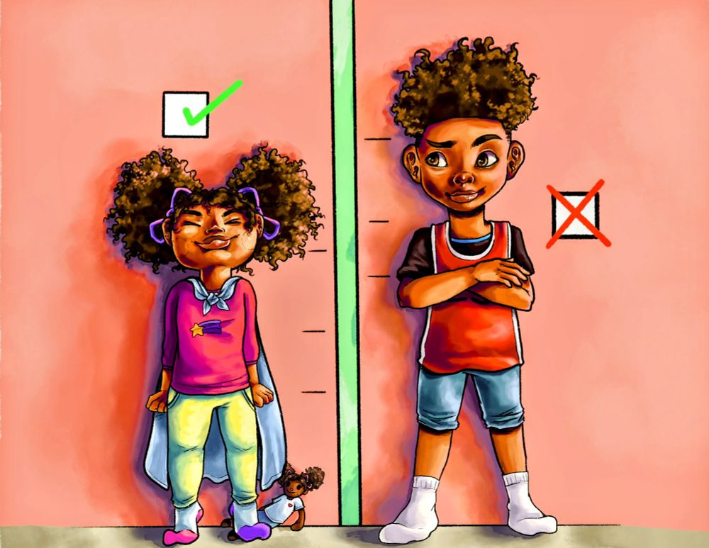 Illustration from "The Infallible Fannie Freeman" of Fannie insisting she is taller than her brother who clearly is several inches taller.