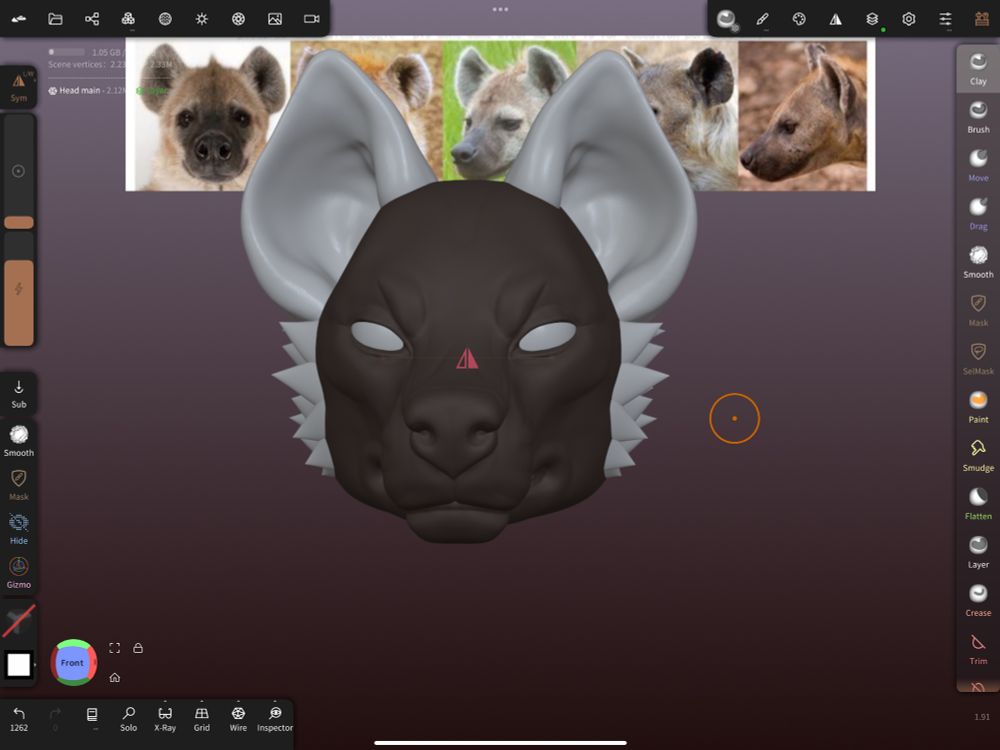 A 3d sculpt of a hyena face by growlbeast using nomad sculpt 