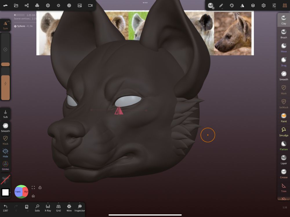 a 3d hyena face by growlbeast in nomad sculpt on ios