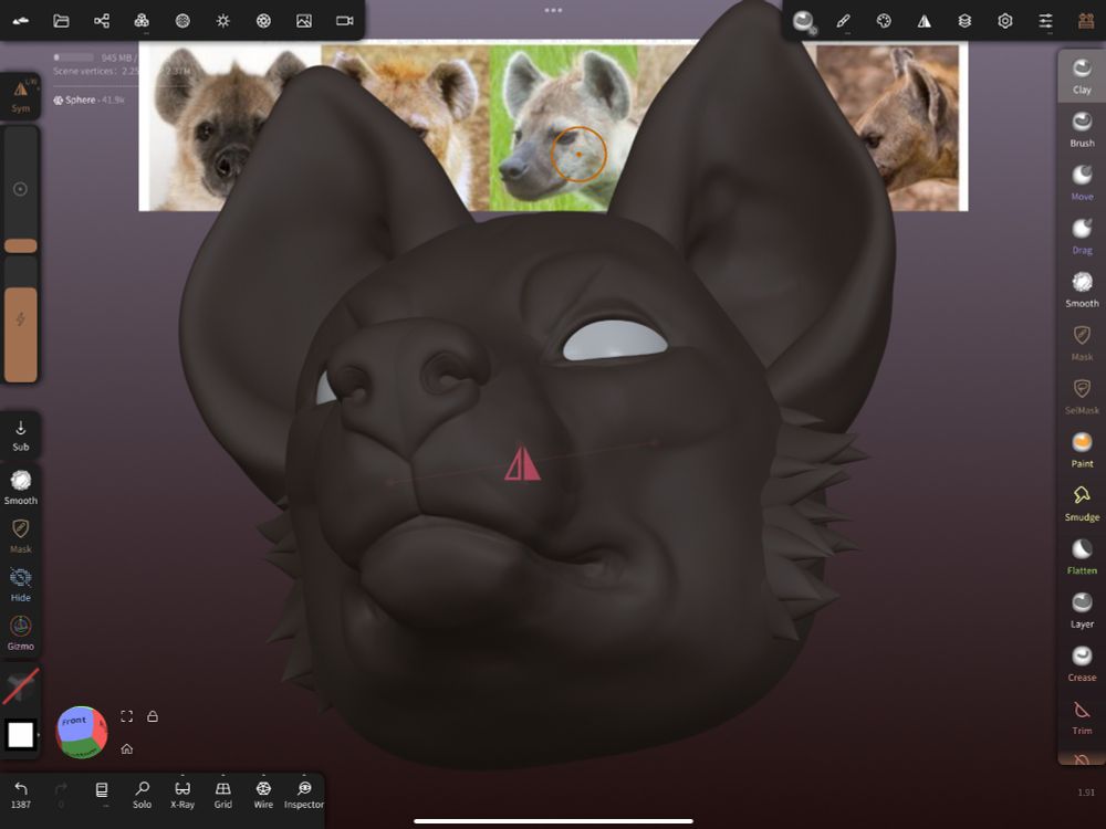 a 3d hyena face by growlbeast in nomad sculpt on ios