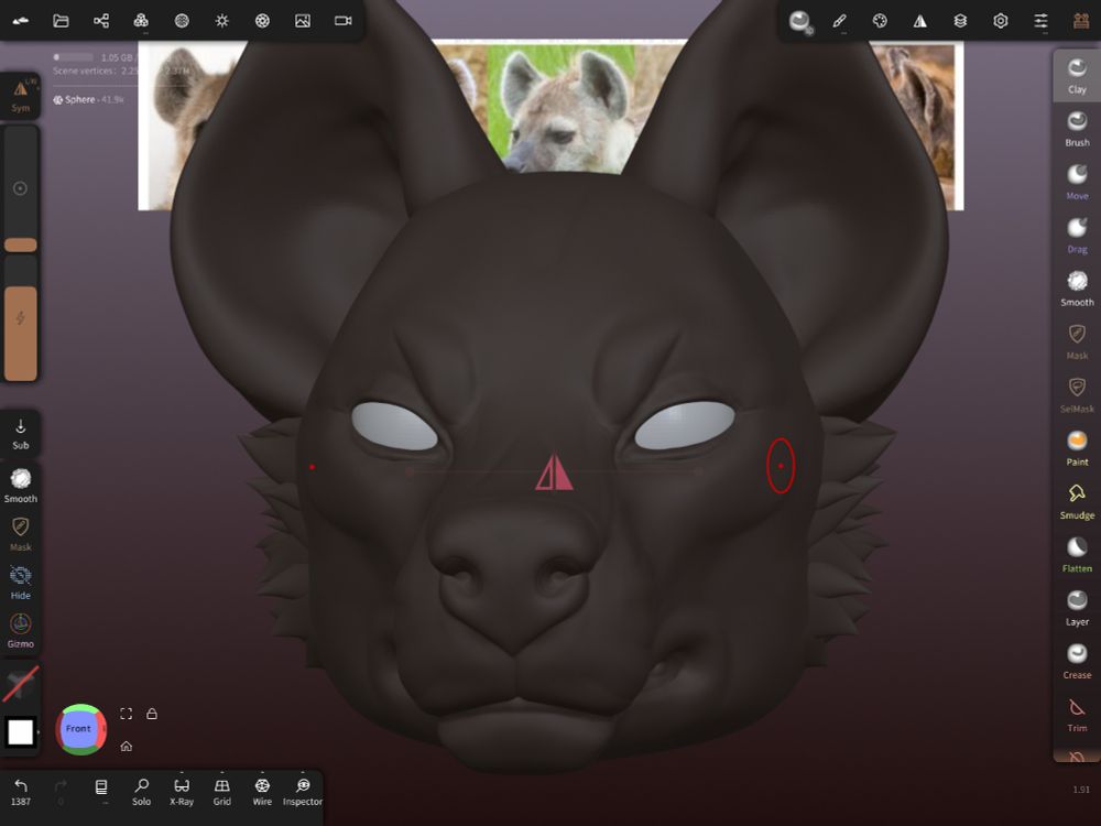 a 3d hyena face by growlbeast in nomad sculpt on ios