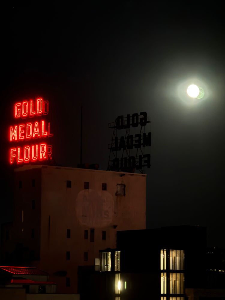 Moon over Gold Medal Flour neon sign in Minneapolis 