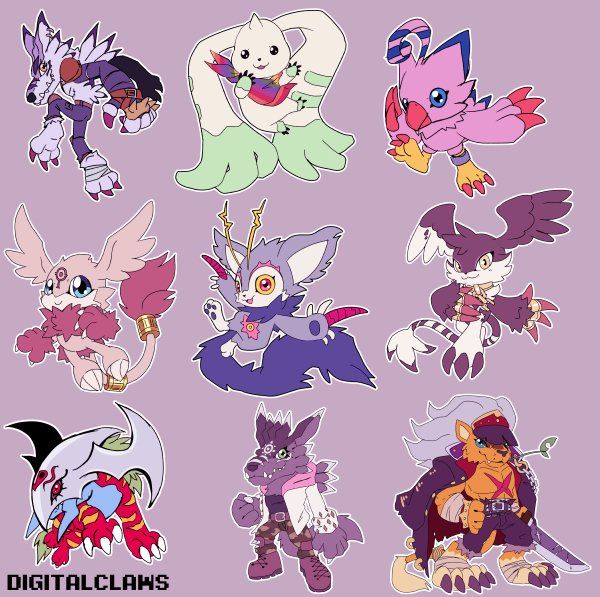 characters in the image belong to/are for: Mat_sutzu , extyrannomon , blaberid , StrikeYoko , beelzemons , GrassZangoose (twitter names)