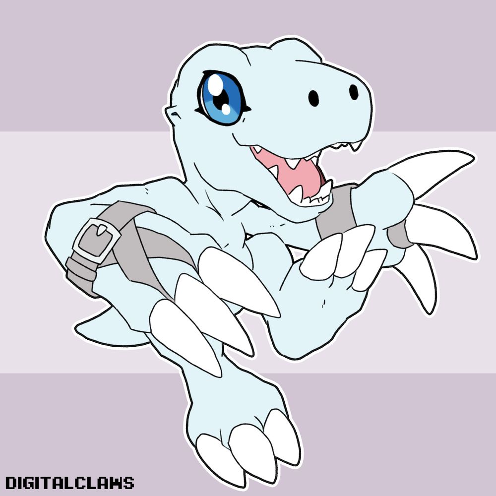 digital chibi drawing of the digimon yukiagumon (snowagumon), digimon savers 2006 design version. this one is called silver