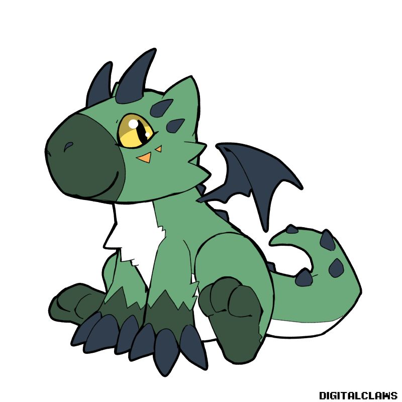 Chibi flat color drawing of the digifake Drapimon
