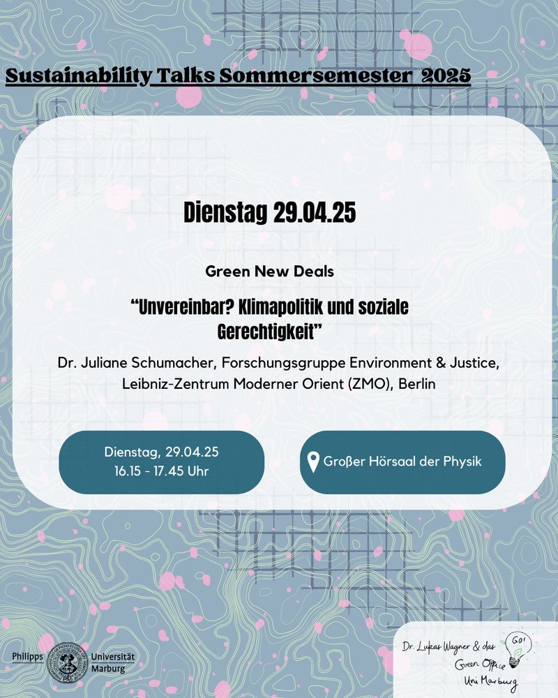 Sharepic für den zweiten Vortrag der Sustainability Talks:29.04.25,  16:15, Renthof 5 oder online. 