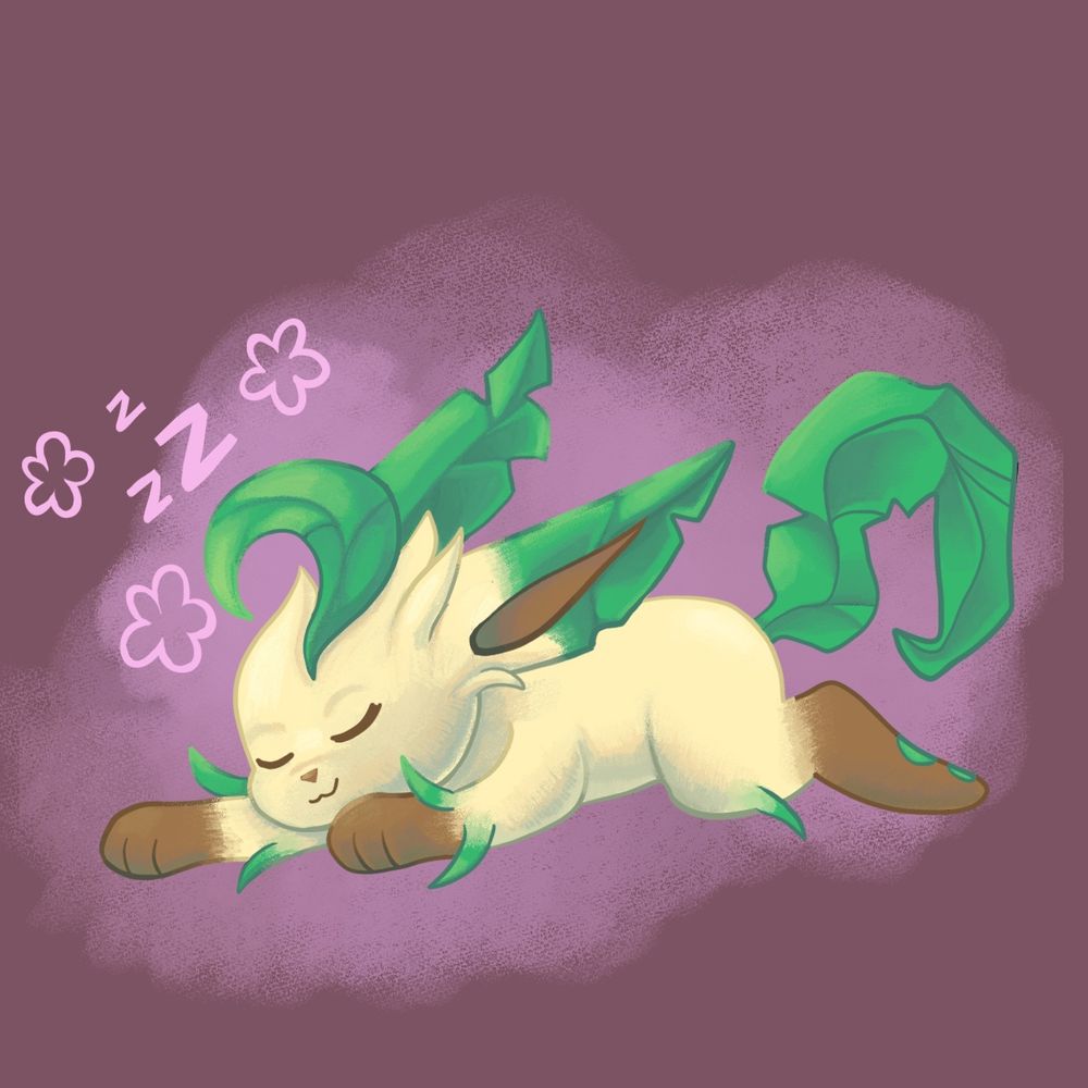 leafeon sleeping on stomach