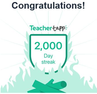 An image showing a 2,000 day streak on Teacher Tapp, with the number inside a shield that is on fire.