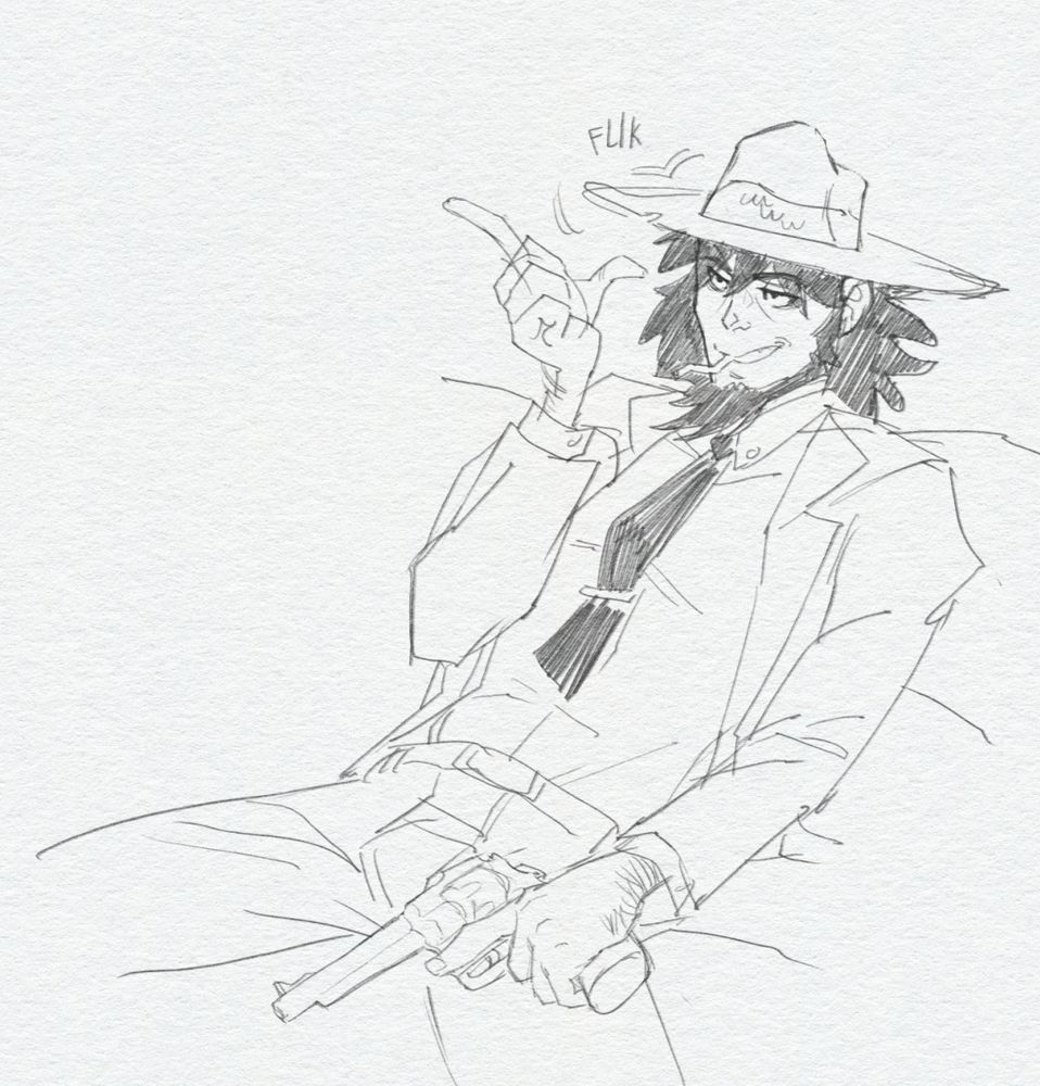 Jigen Daisuke from the Lupin the Third series, looking unnecessarily fucky