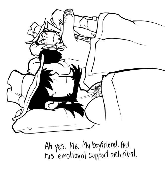 The "ah yes. Me. My boyfriend. And his emotional support arch rival" meme with Jigen, Lupin, and Zenigata all lying in bed.