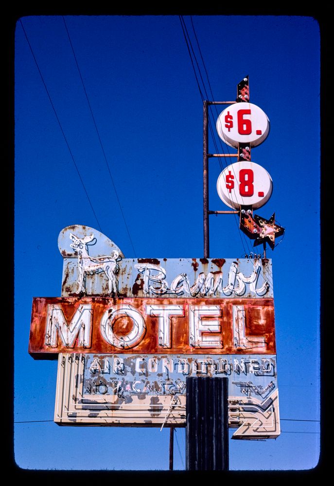 bambi motel sign, closer view, rts. 19 & 41, griffin, georgia, 1980