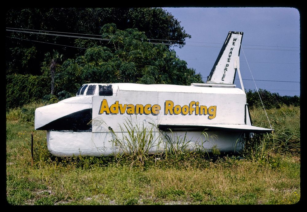 advance roofing space shuttle statue, side view, route 1, mims, florida, 1990