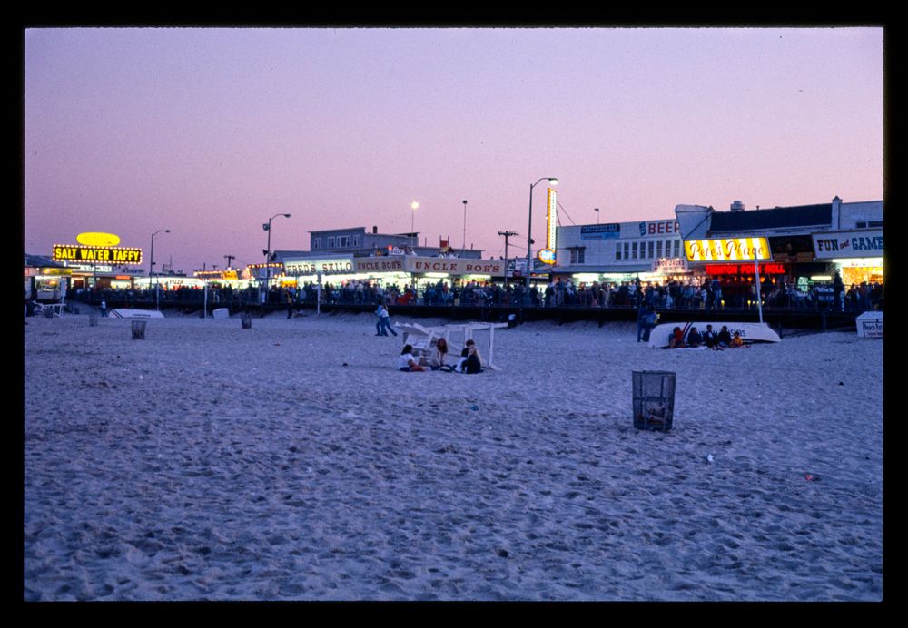 boardwalk from beach, seaside heights, new jersey, 1978