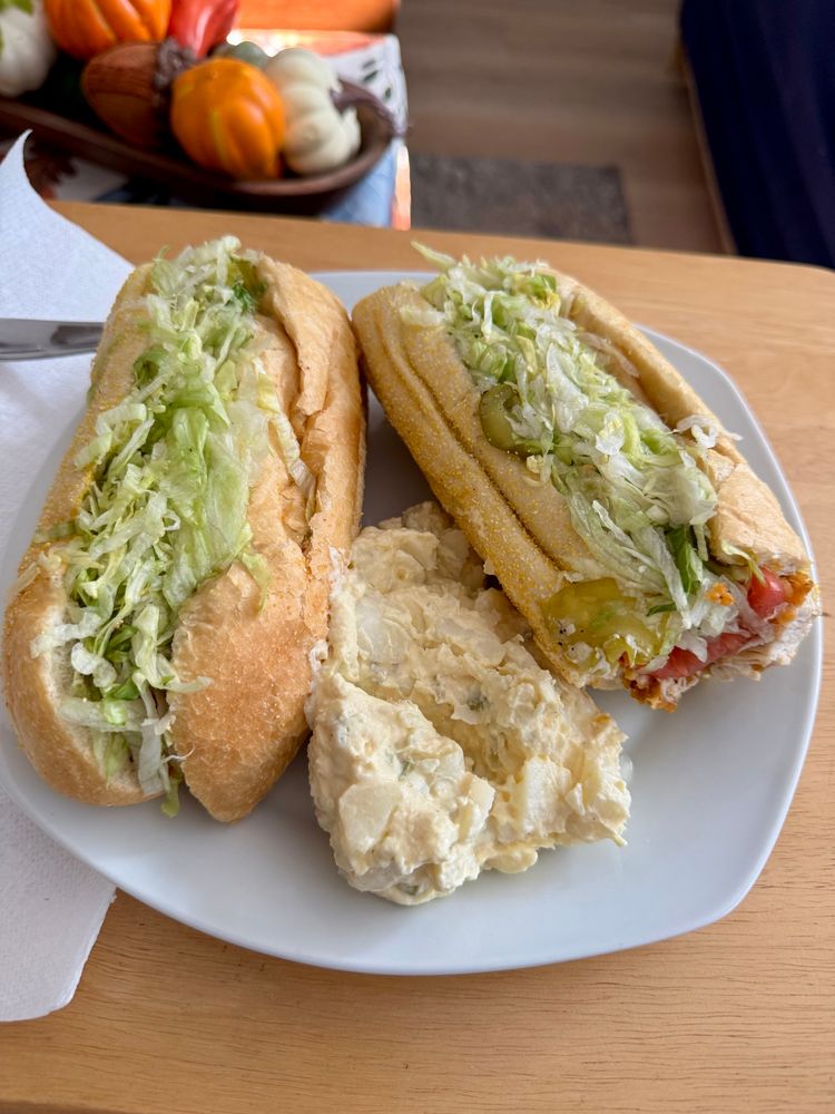 A chicken tender Pub sub with southern-style potato salad on the side 