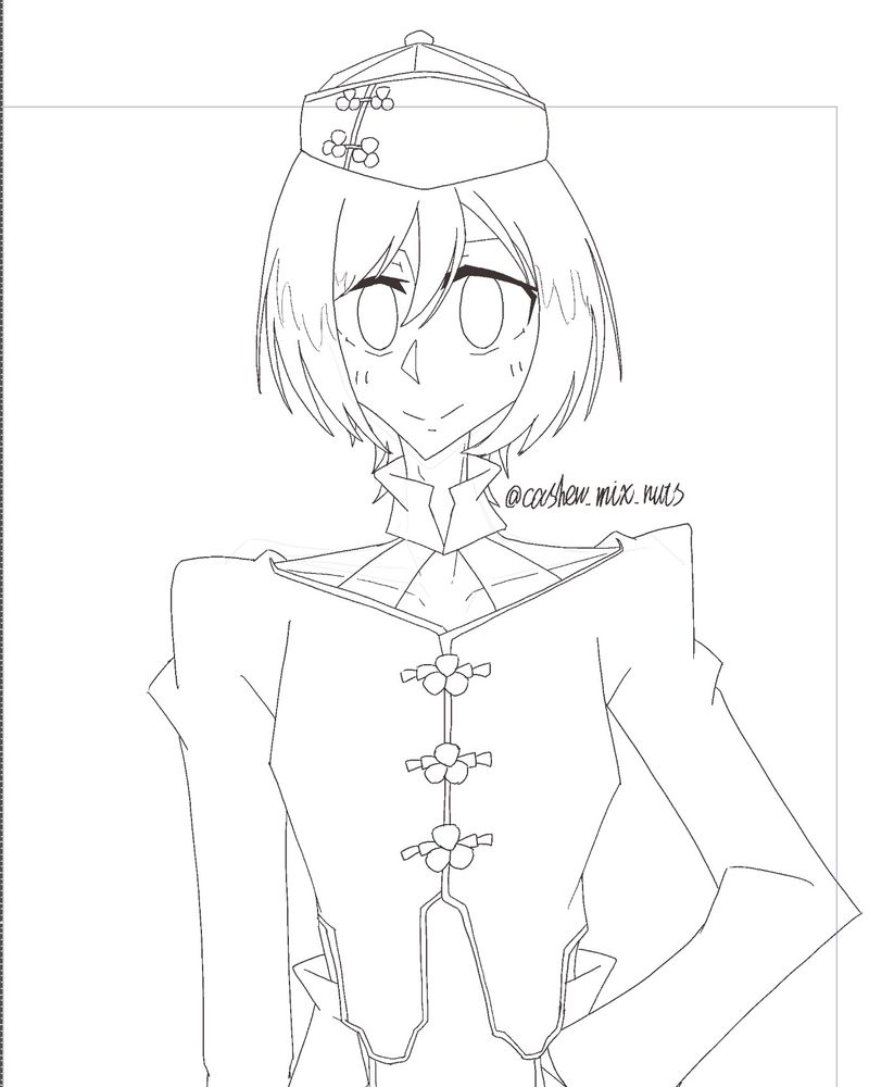 原稿で描いている、満州服風の服装を着た北村想楽くん
まだ色を塗っておらず、線画のみ