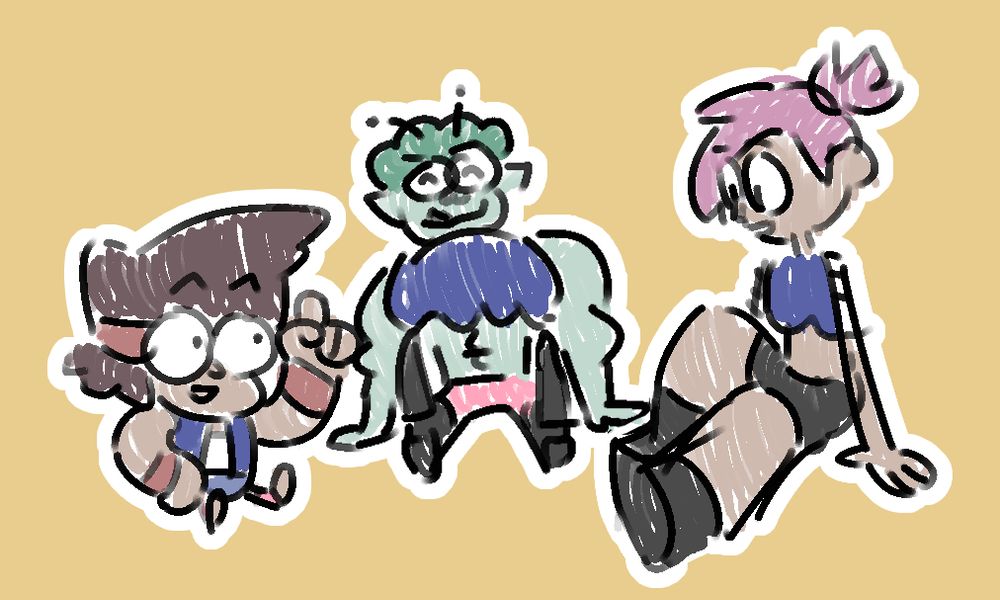 KO, Enid, and Rad from OK KO: Let's Be Heroes sat next to one another, having a light-hearted conversation