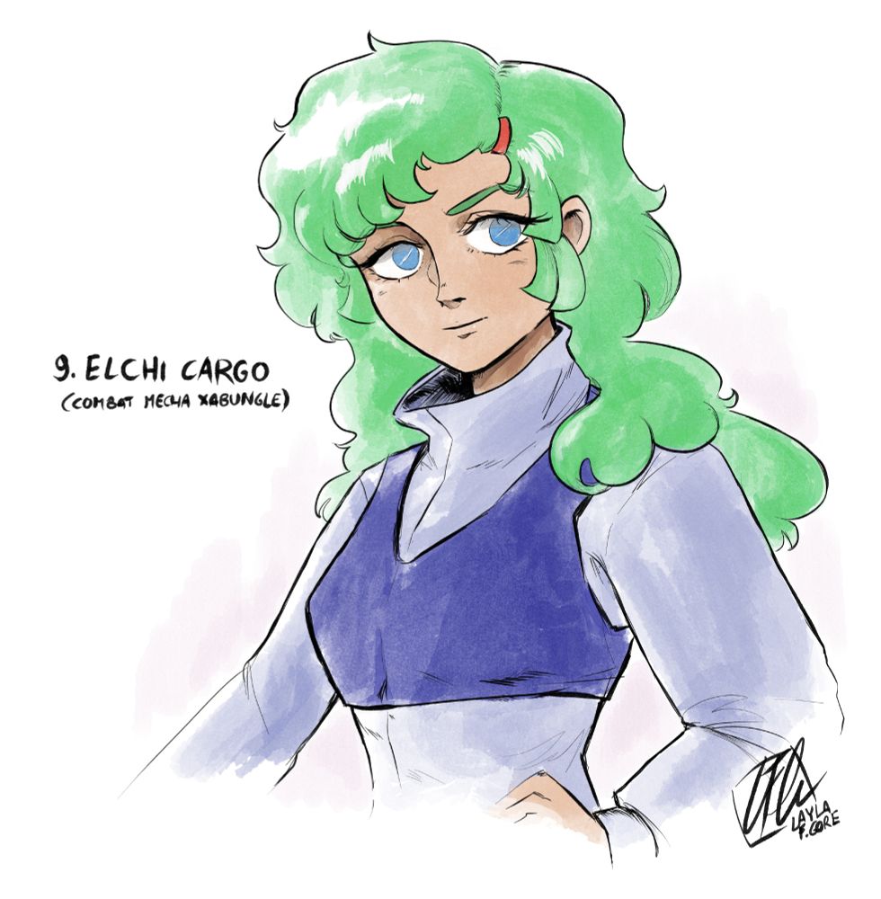 Digital ink and watercolor illustration - Elchi from Xabungle