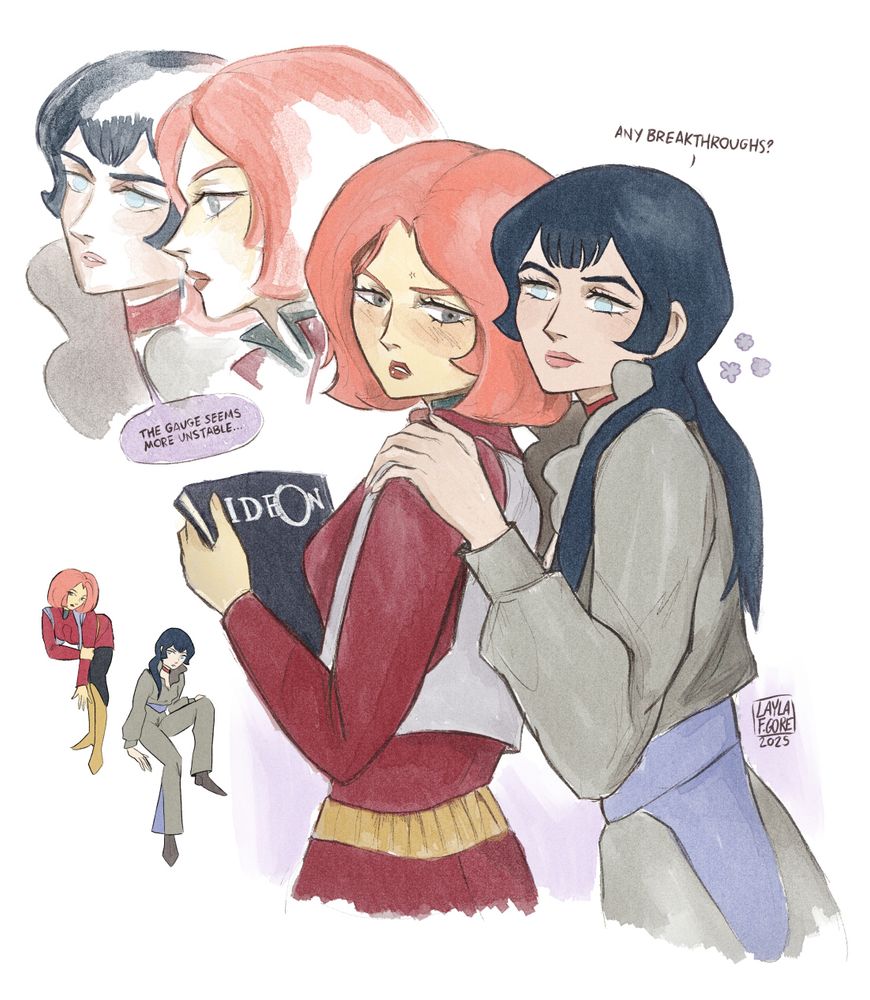 Multiple depictions of Karala Ajiba and Sheryl Formosa, from 1980 anime Space Runaway Ideon.