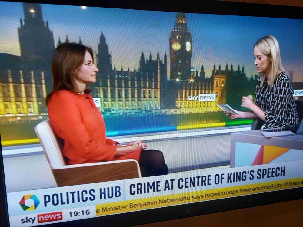 TV news with headline "Crime at centre of King's Speech"