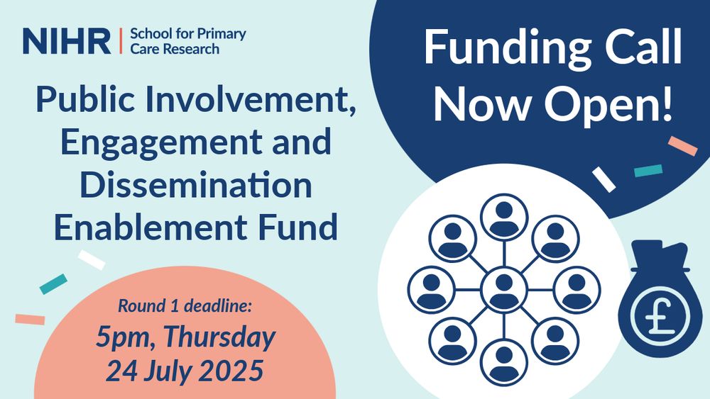 💡 Reminder: The SPCR Public Involvement, Engagement & Dissemination Enablement Fund is open to applications.

💷 Up to £2K for projects | £5K for dept-wide activities
📅 First deadline: Thurs 24 July 2025, 5pm
🔗 Learn more & apply: https://www.spcr.nihr.ac.uk/news/spcr-ppie-dissemination-enablement-fund