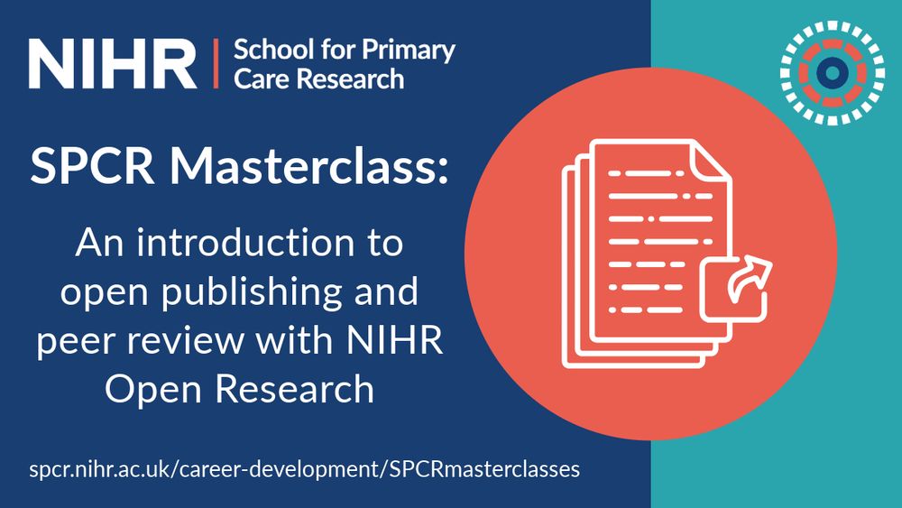 📢 Join the SPCR Masterclass: Intro to Open Publishing & Peer Review with NIHR Open Research
🗓️ Thurs, 25 Sept 2025
🕚 11am–12noon
💡 Learn how the NIHR model works + tips for first-time authors & grantees.

🔗 bit.ly/3IdJV8U #OpenResearch #NIHR