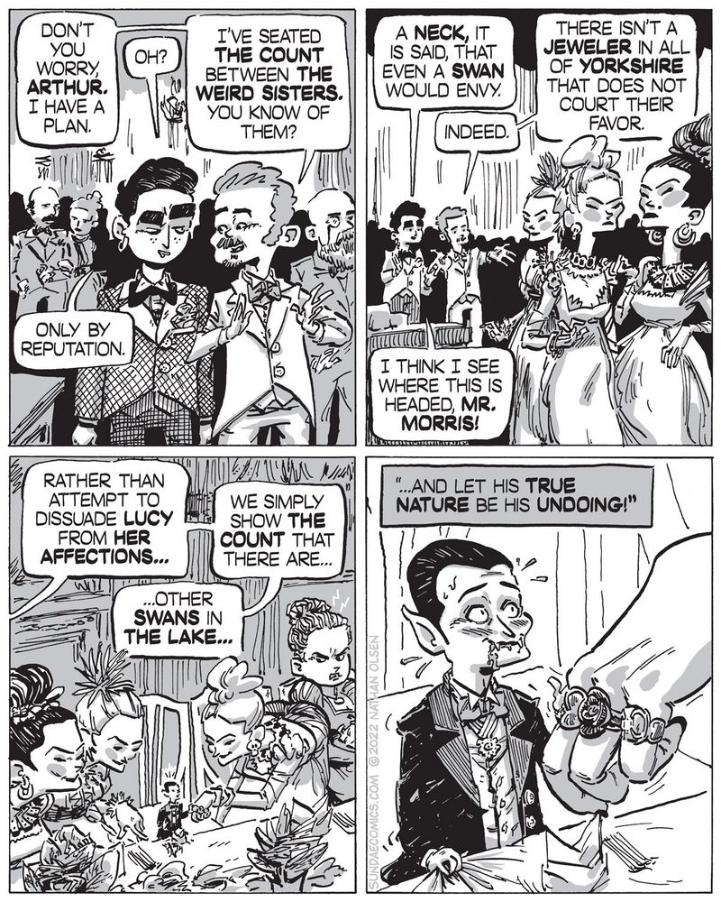 Arthur Holmwood and Quincy Morris hatch a plan to break-up Tiny Dracula and Lucy Westenra.