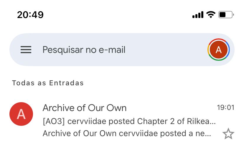 print com a notificação de e-mail de uma fanfic de cerviidae do ao3