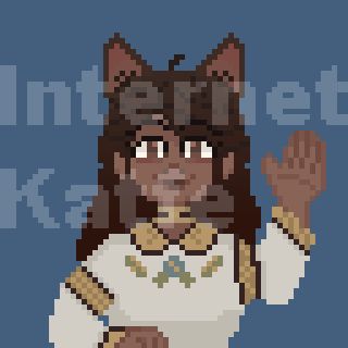 64 x 64 image of a tan skin catgirl waving at the camera