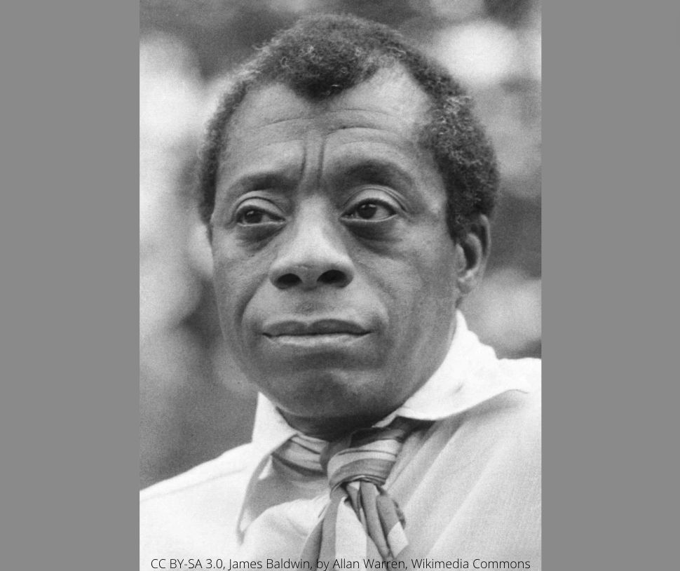 A photograph of author James Baldwin.