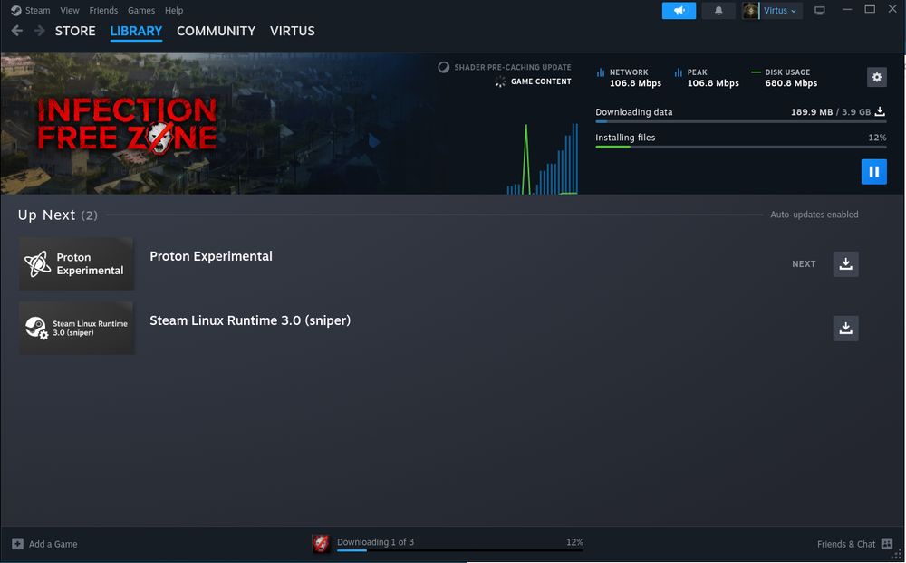 Steam on linux showing downloads and the Linux Sniper libaries!