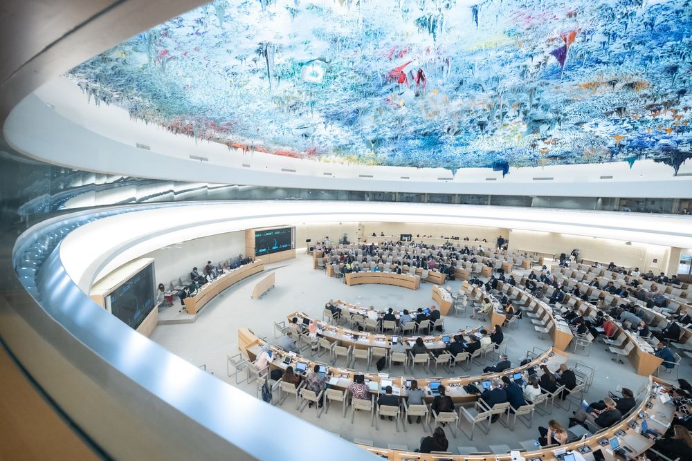 The plenary session room of the World Health Organisation in Geneva.